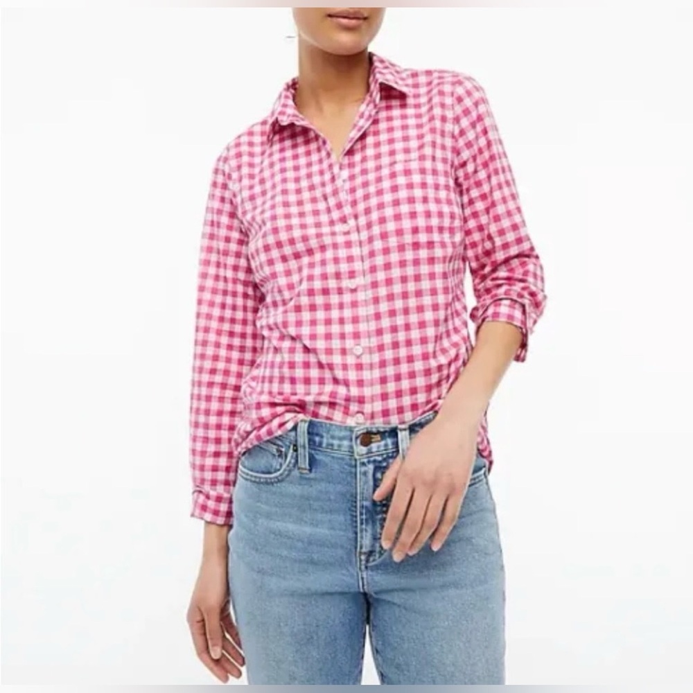 J. Crew Women’s Gingham Lightweight Cotton Shirt in Sweet Magenta Size Medium